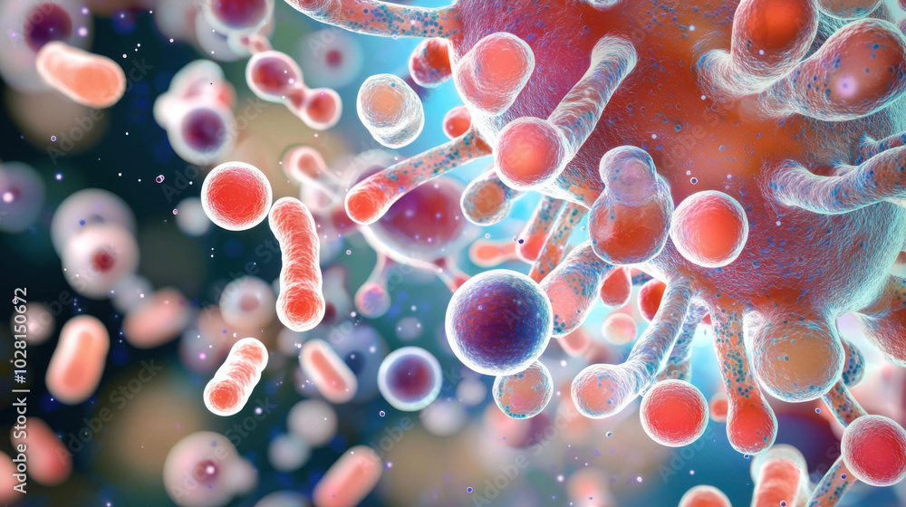 Microscopic view of bacteria and viruses Microscopic view of bacteria and viruses