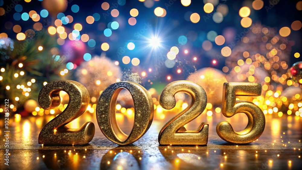 Golden 2025 New Year Celebration with Bokeh Lights for Urban Exploration Photography Golden 2025 New Year Celebration with Bokeh Lights for Urban Exploration Photography