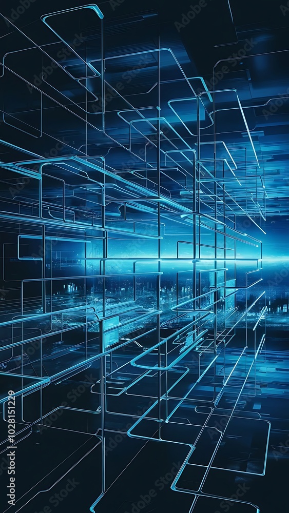 Obraz premium Abstract blue technology digital grid background image