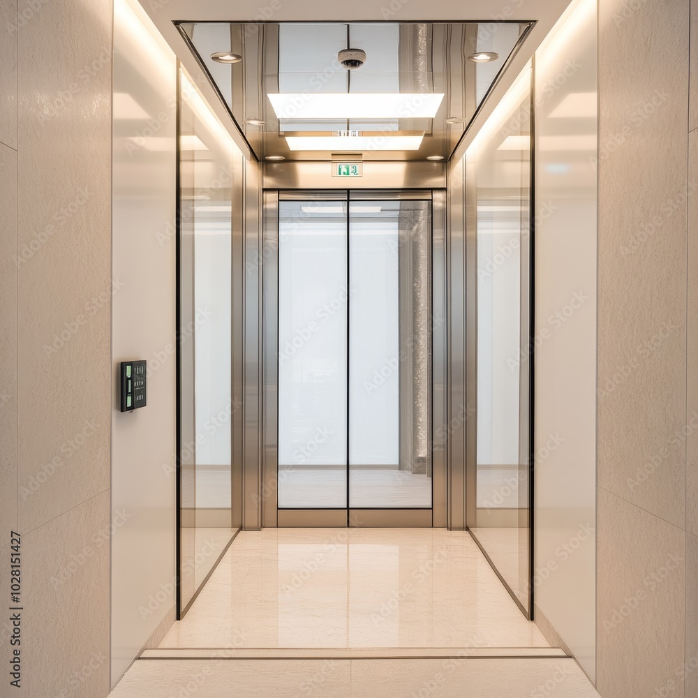 Empty hallway with glass windows, a typical interior of a modern office building Empty hallway with glass windows, a typical interior of a modern office building