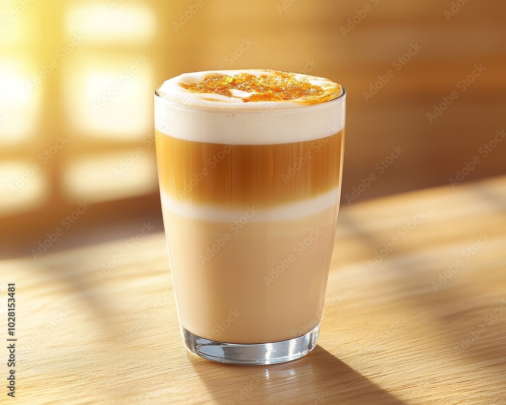 Artistic Glass of Caramel Beverage with Foam Artistic Glass of Caramel Beverage with Foam