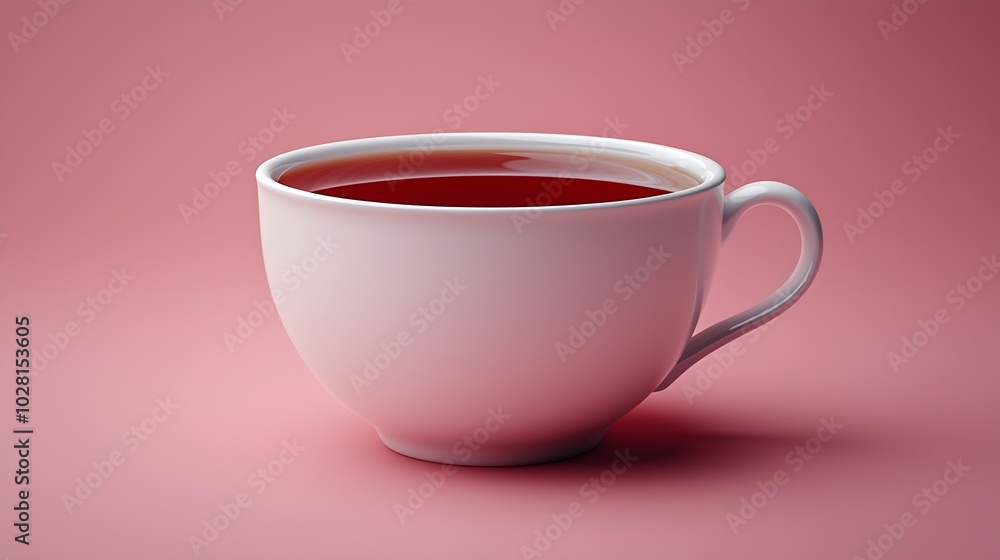 Tea in white cup on pink background : Generative AI Tea in white cup on pink background : Generative AI