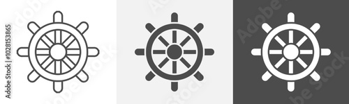 ship wheel icon Logo art vector in outline
