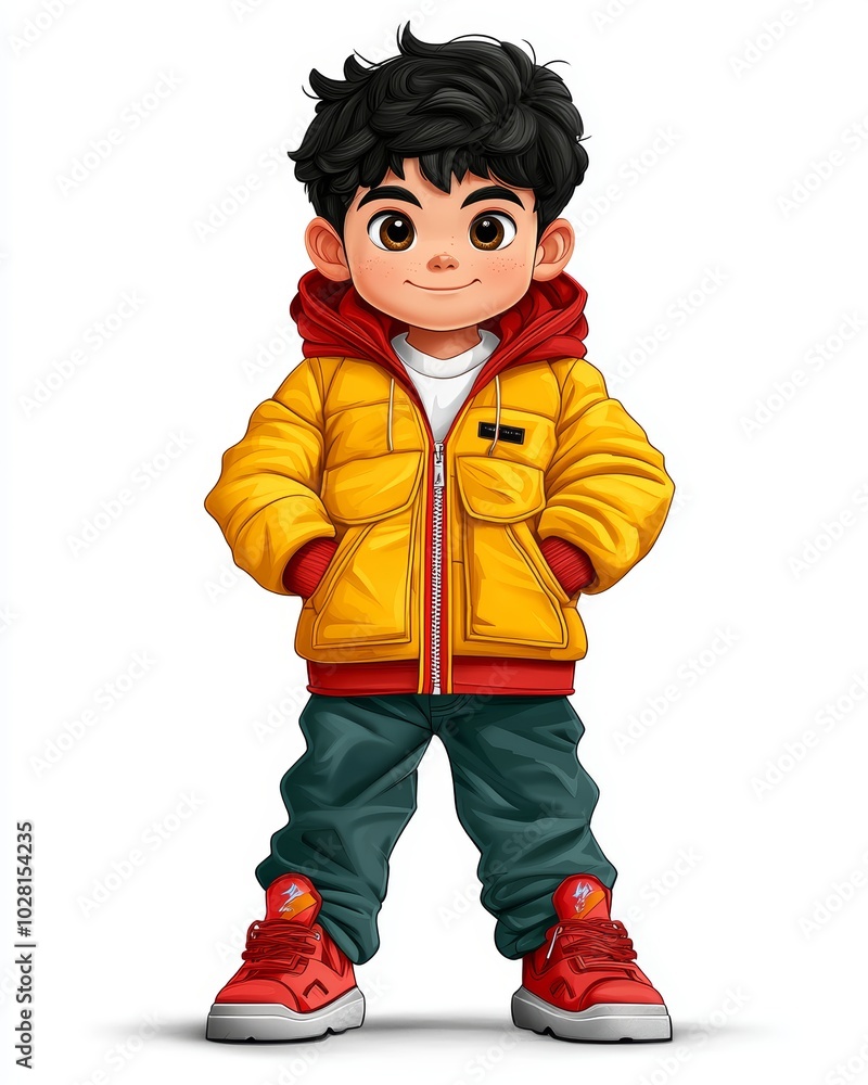 Cartoon Boy in Yellow Jacket with Red Trims Cartoon Boy in Yellow Jacket with Red Trims