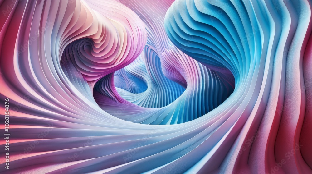 Fototapeta premium Wallpaper Abstract background with colorful wavy shapes forming a tunnel with a light at the end