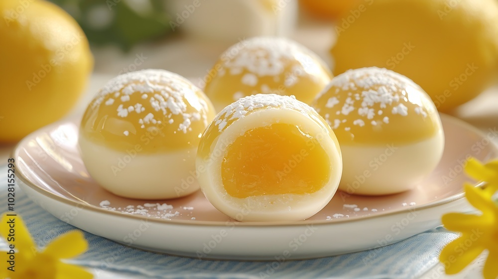 Calissons traditional French Provence sweets on a plate Tablecloth background Close up : Generative AI Calissons traditional French Provence sweets on a plate Tablecloth background Close up : Generative AI