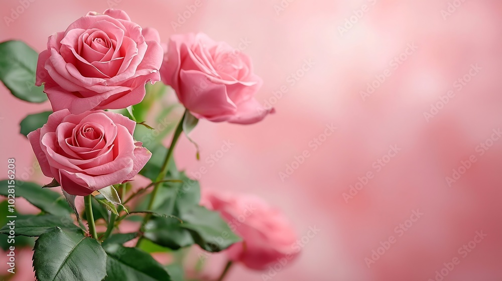 Rose flowers on pink background Copy space Top view : Generative AI Rose flowers on pink background Copy space Top view : Generative AI