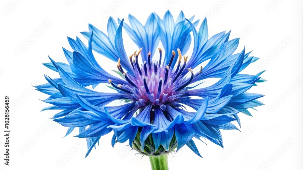 Obraz premium Elegant spring floral arrangement featuring blue watercolour cornflower and knapweed in full bloom, perfect for nature lovers seeking beauty and tranquility in their surroundings.