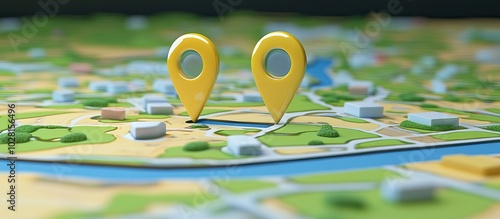 Two Yellow Location Pins on a 3D City Map