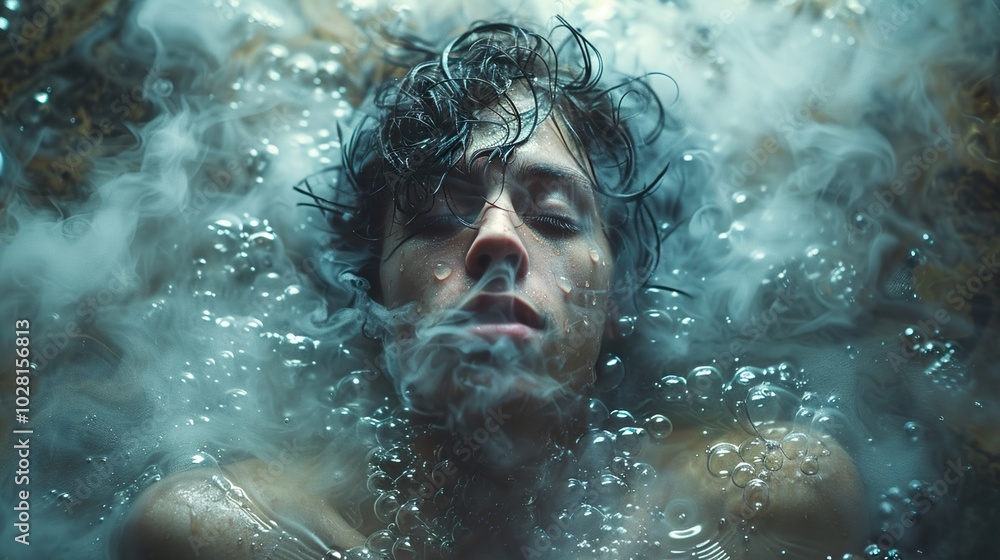 Dreamy Underwater Portrait with Smoke and Bubbles Dreamy Underwater Portrait with Smoke and Bubbles