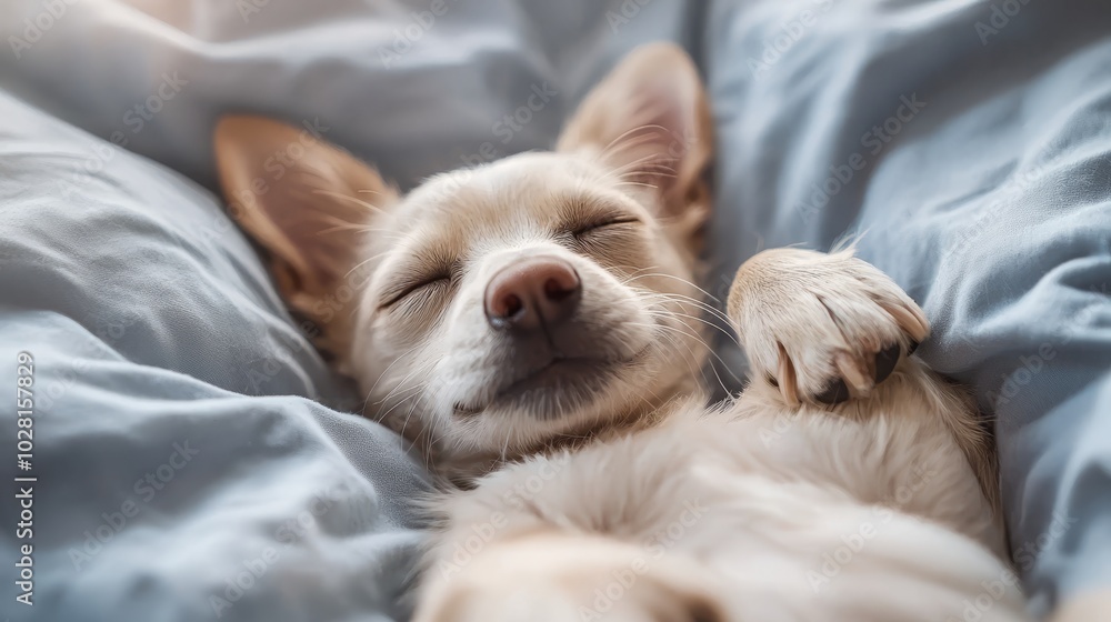 Peaceful Pet Sleeping in Soft Blanket Peaceful Pet Sleeping in Soft Blanket
