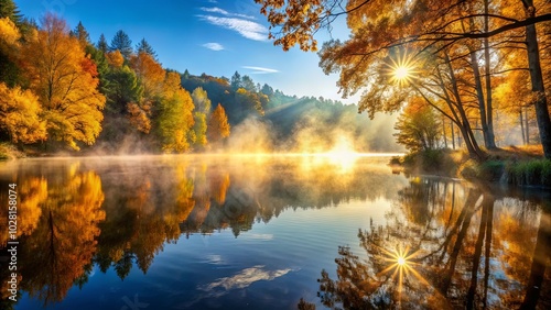 Wallpaper Mural Golden Reflections of a Misty Autumn Morning on a Still Lake Torontodigital.ca