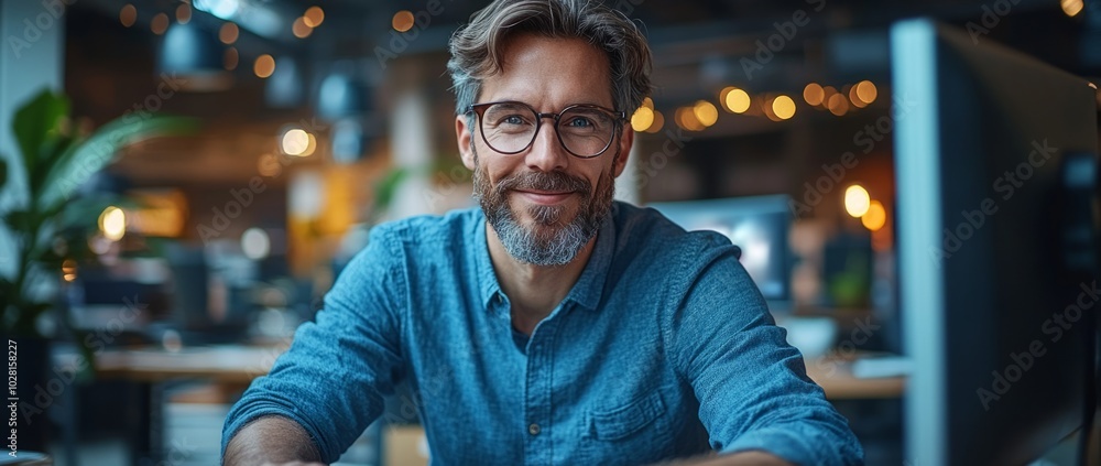 Fototapeta premium Relaxed man smiling in a casual setting.