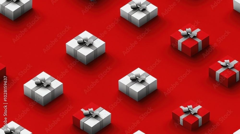 Naklejka premium A festive arrangement of colorful presents on a bright red background, perfect for the holiday season.
