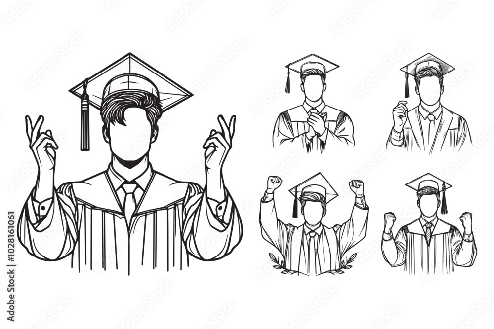 Hand-drawn clipart featuring a graduate in a gown Hand-drawn clipart featuring a graduate in a gown