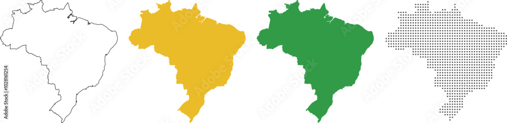 Brazil map detailed in outline, yellow, green, dotted style Brazil map detailed in outline, yellow, green, dotted style