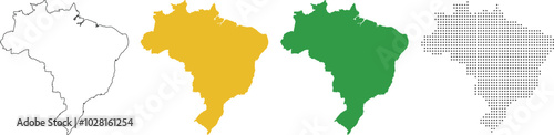 Brazil map detailed in outline, yellow, green, dotted style