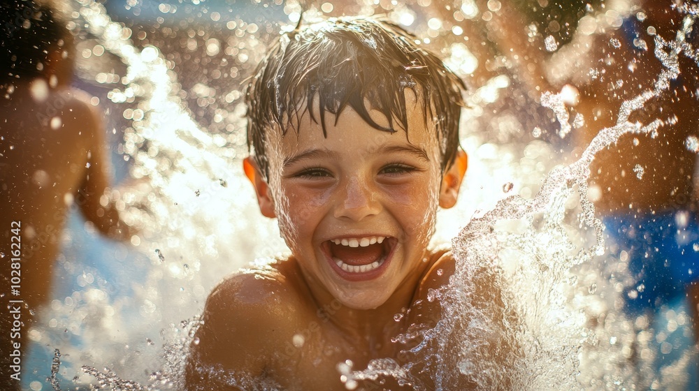 Joyful Kids Splashing in Water Ride Under the Sun Joyful Kids Splashing in Water Ride Under the Sun