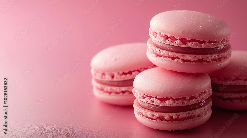 Macaroons dessert on pink background Flat lay composition Close up : Generative AI Macaroons dessert on pink background Flat lay composition Close up : Generative AI