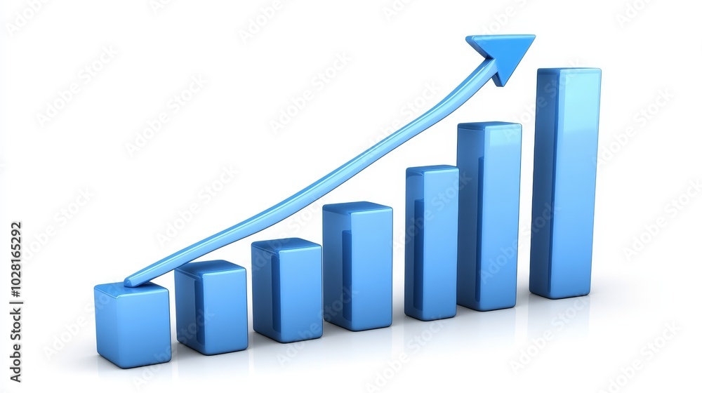 D Blue Bar Graph with Upward Arrow Representing Growth and Success D Blue Bar Graph with Upward Arrow Representing Growth and Success