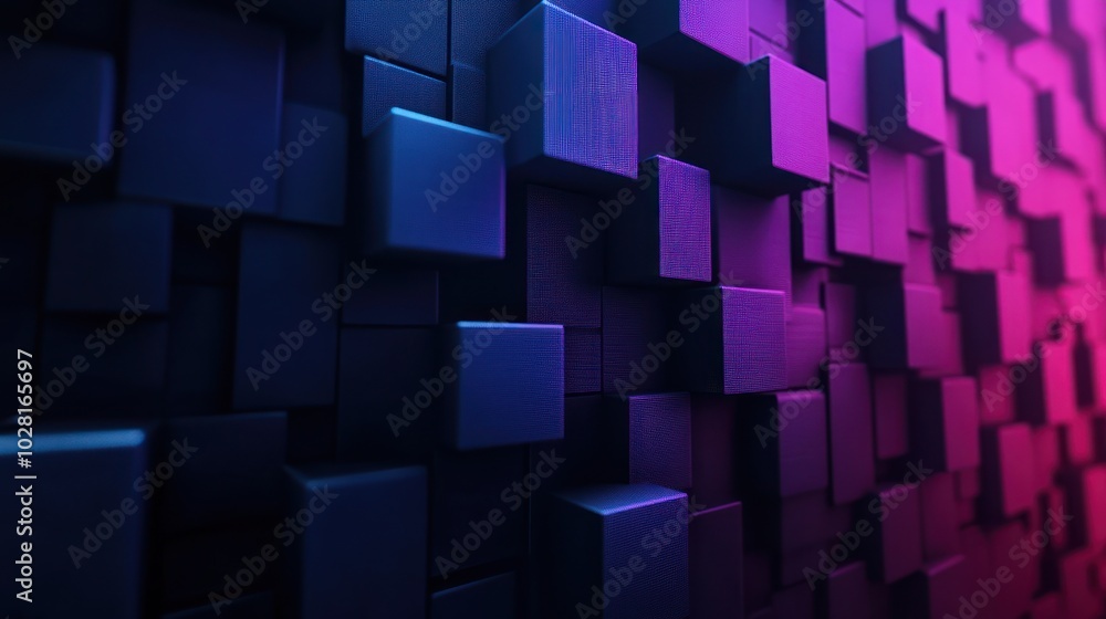 Abstract 3D Cube Wall with Neon Lights Abstract 3D Cube Wall with Neon Lights