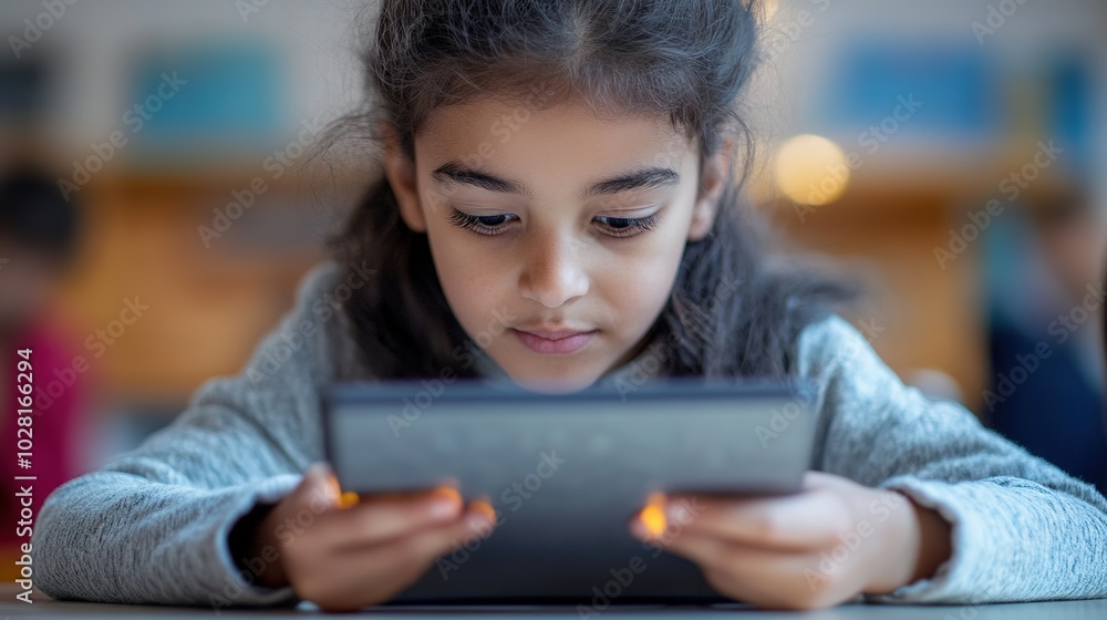 A student using an educational app on a tablet to solve math problems. A student using an educational app on a tablet to solve math problems.