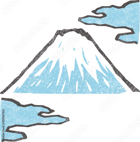 富士山　版画　浮世絵　日本画　手描き　イラスト素材