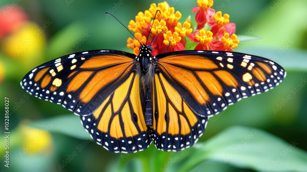 Obraz premium Colorful Monarch Butterfly on Bright Flower