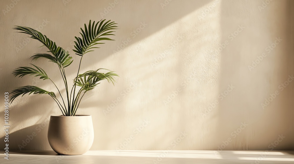 Potted plant in sunlight on warm wall Potted plant in sunlight on warm wall