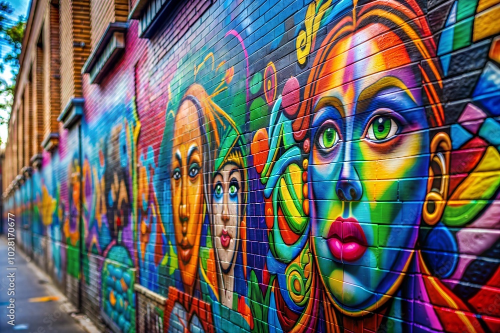 Fototapeta premium Urban graffiti mural cool wallpaper of colorful faces