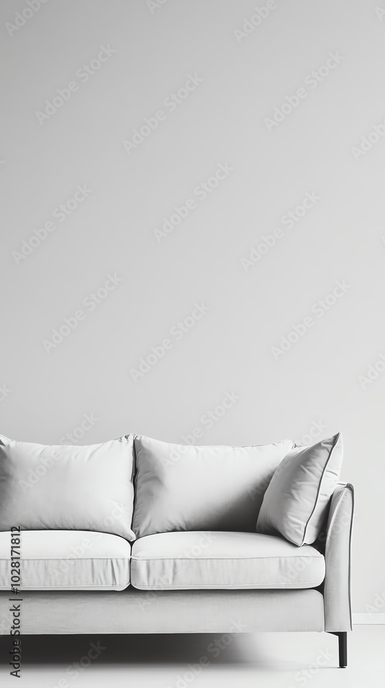 Modern white sofa against gray wall Modern white sofa against gray wall