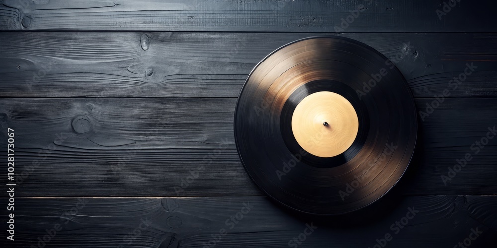 Silhouette of a half EP vinyl record with a blank label, set against a black wooden backdrop, perfect for music enthusiasts and collectors. Silhouette of a half EP vinyl record with a blank label, set against a black wooden backdrop, perfect for music enthusiasts and collectors.