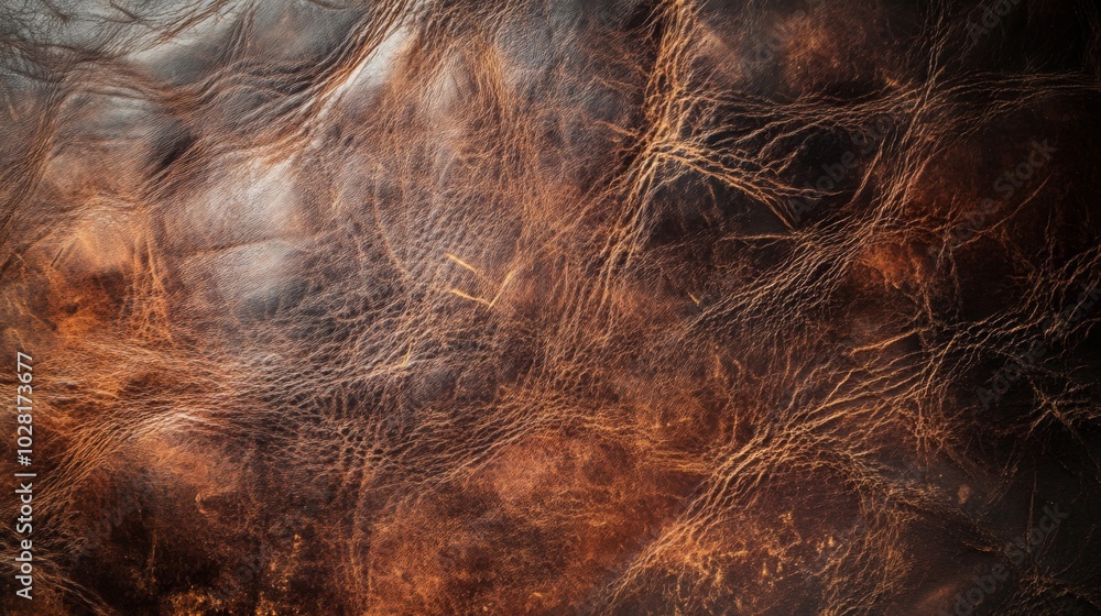 Close-up Texture of Brown Leather with Wrinkles and Folds Close-up Texture of Brown Leather with Wrinkles and Folds