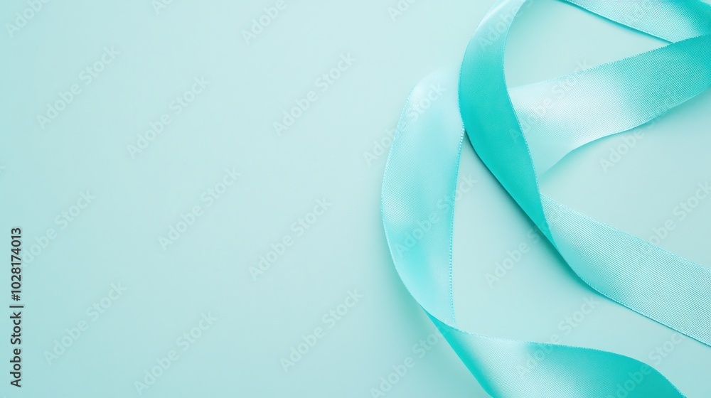 Naklejka premium Turquoise Ribbon on Light Blue Background