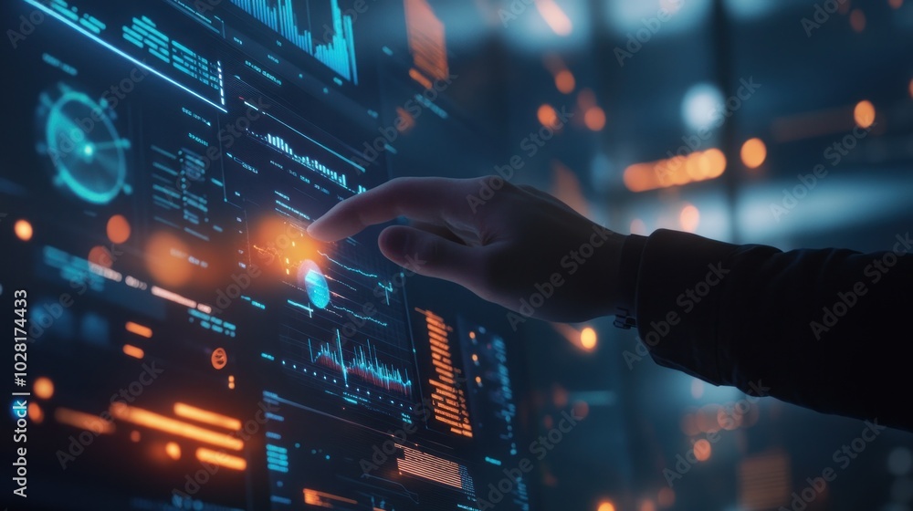 Hand Interacting with Futuristic Interface Hand Interacting with Futuristic Interface