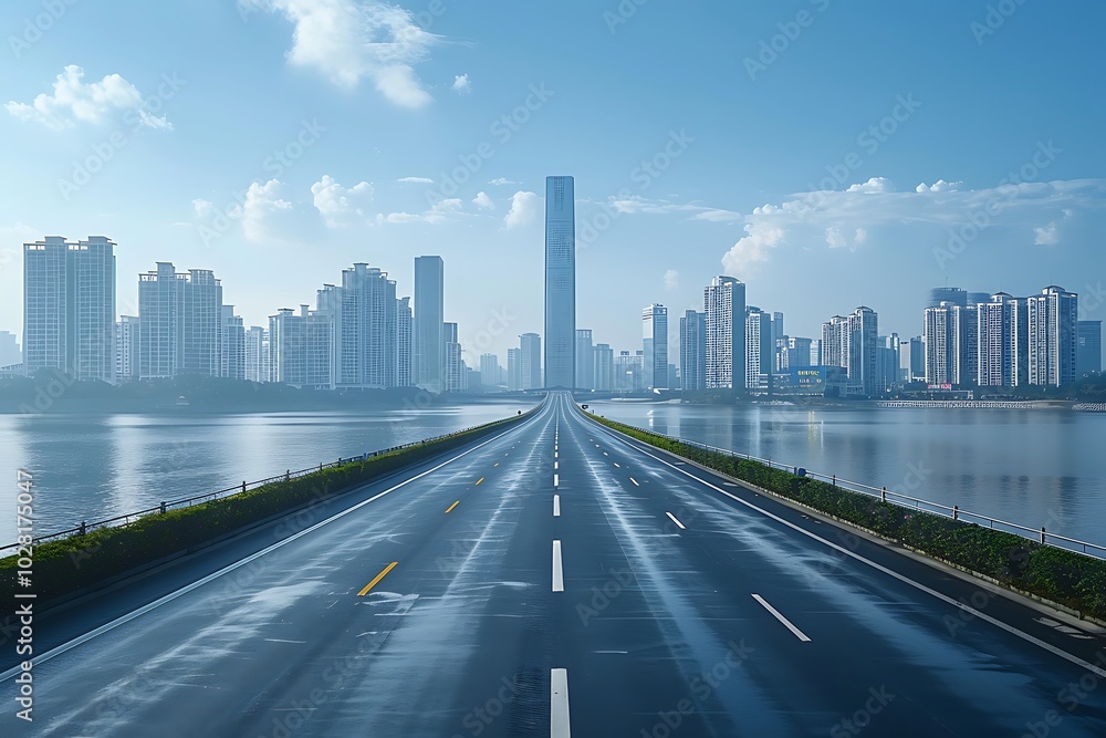 Fototapeta premium Highway in the city with blue sky background.