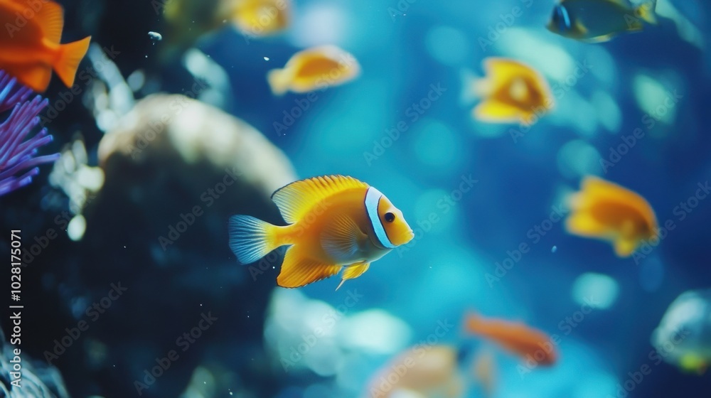 Naklejka premium Vibrant underwater scene with colorful tropical fish swimming in ocean