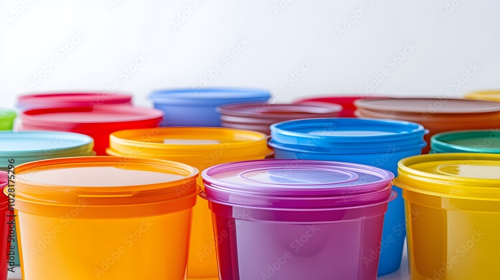 Plastic food storage containers on a white background. Plastic food storage containers on a white background.