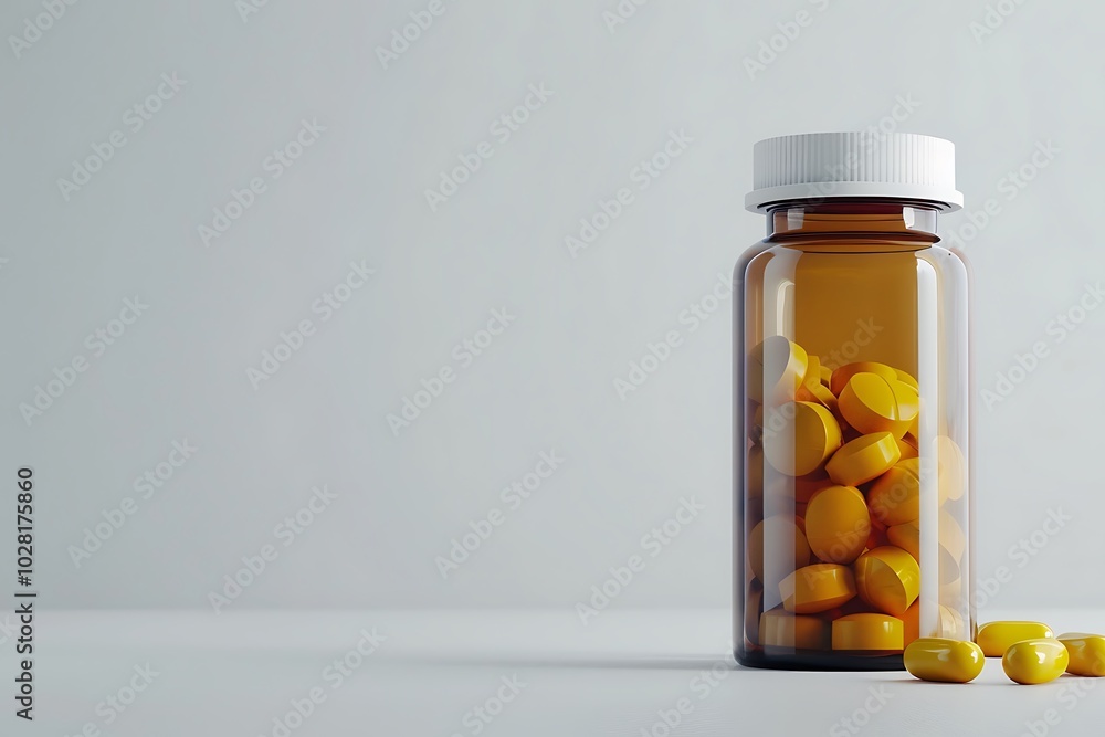 Yellow pills an pill bottle on white background Yellow pills an pill bottle on white background