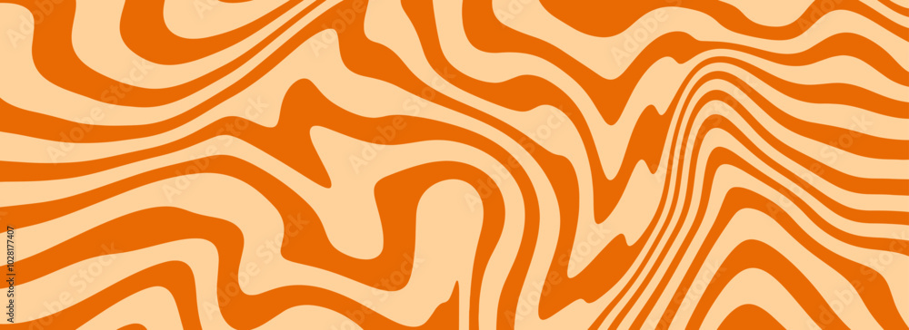 Fototapeta premium Retro caramel liquid texture. Tasty salted caramel dessert background. Wavy swirl candy pattern for poster, cover, banner, pamphlet, flyer. Nice nougat hippie wallpaper in 60s or 70s style. Vector