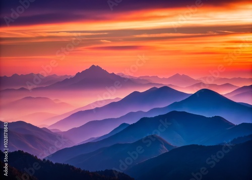 Stunning Horizontal Abstract Mountain Silhouettes at Dusk - Perfect for Nature, Landscape, and Minimalist Art Lovers