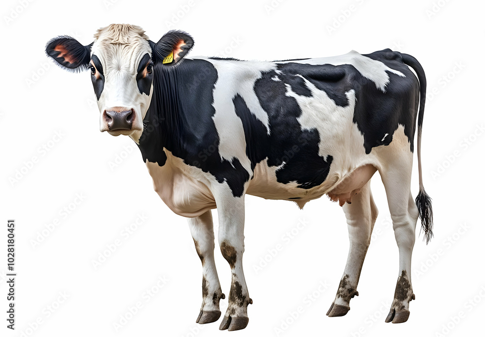 Black and White Cow Isolated on White Background. Black and White Cow Isolated on White Background.