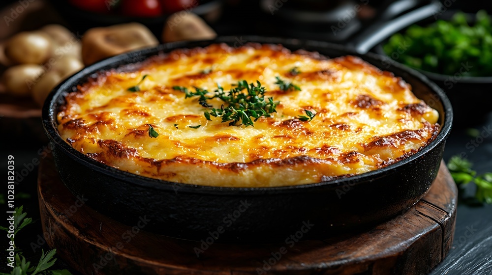 Traditional Scottish tattie potato scones in cast iron pan Dark background Copy space : Generative AI Traditional Scottish tattie potato scones in cast iron pan Dark background Copy space : Generative AI