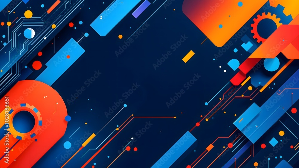 A clean, abstract background with geometric shapes symbolizing gears, circuits, robotic arms, and mechatronic systems. The color scheme features deep navy blues, neon blues, and bright oranges. A clean, abstract background with geometric shapes symbolizing gears, circuits, robotic arms, and mechatronic systems. The color scheme features deep navy blues, neon blues, and bright oranges.