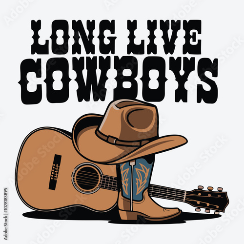 Long Live Cowboys T-Shirt Design Western Music Vector