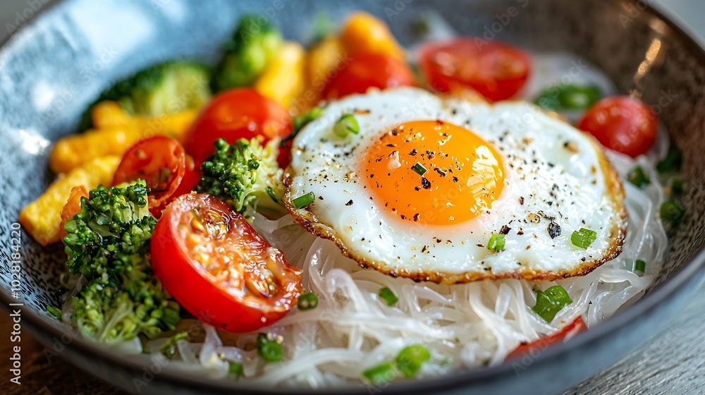 Stir fried noodles with eggs vegetables and shrimps : Generative AI Stir fried noodles with eggs vegetables and shrimps : Generative AI