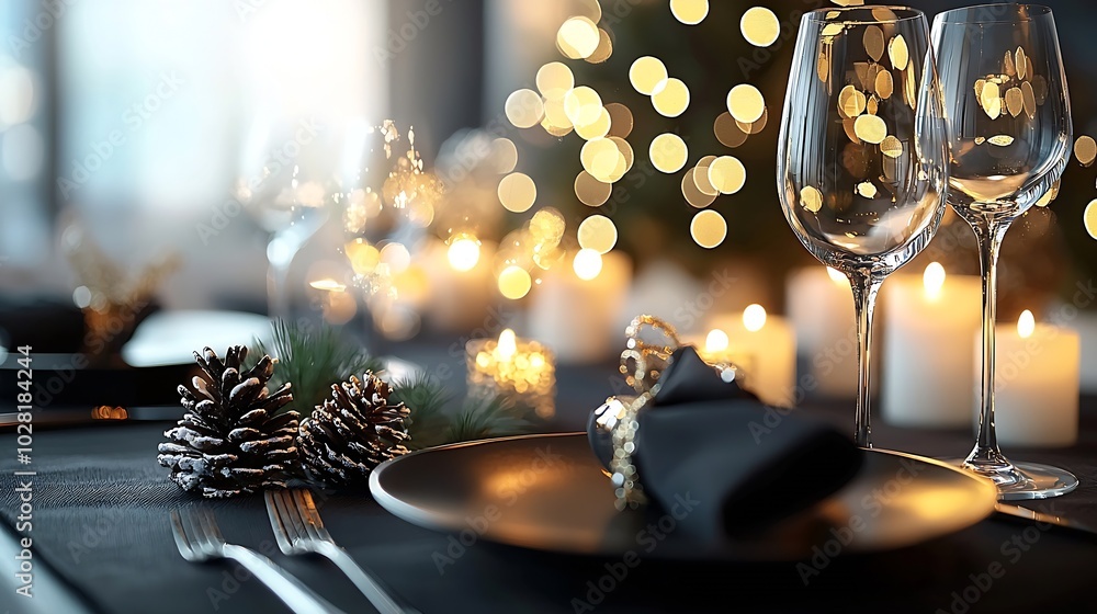 Christmas And New Year Holiday Table Setting Celebration Place setting for Dinner Decorations Copy space : Generative AI Christmas And New Year Holiday Table Setting Celebration Place setting for Dinner Decorations Copy space : Generative AI