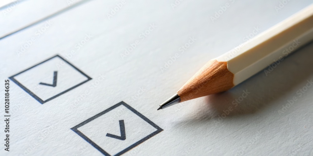 Survey Vote Choice: Yes or No with Checkbox on White Paper and Pencil, Checklist Concept for Decision-Making and Polling in Portrait Photography Survey Vote Choice: Yes or No with Checkbox on White Paper and Pencil, Checklist Concept for Decision-Making and Polling in Portrait Photography