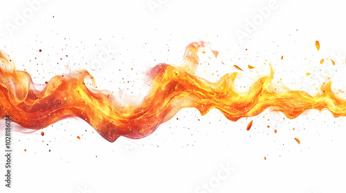 Abstract Fire Wave on White Background.