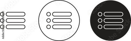 Hamburger web and mobile app menu line icons set. Basic app ui page symbols. Internet navigation button for home or drop list and application drawer or more menu bar isolated on transparent background